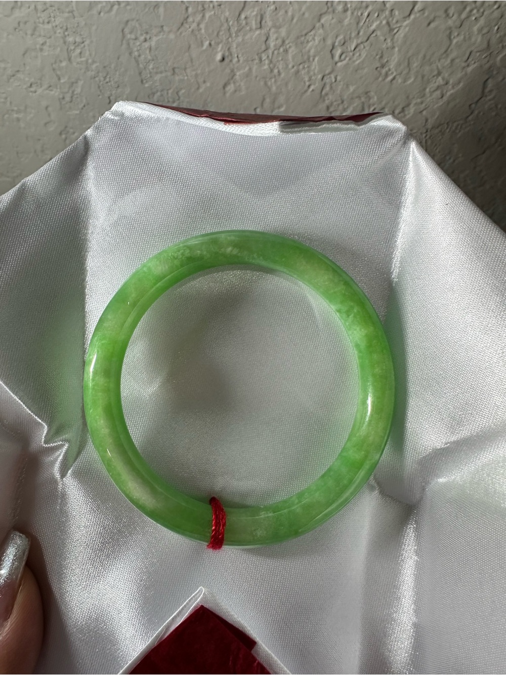 Natural Green Apple & White Cloud Jadeite Bangle Bracelet  (Diameter 58.1mm)L015